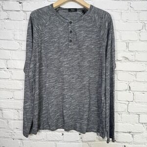 Theory Henley Shirt Mens XL Heather Charcoal Gray Adrik L Ocean Slub Raglan